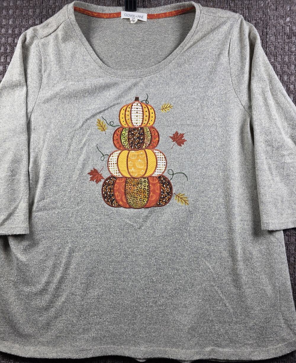 Women's Fall "Pumpkin" Shirt 3/4 Length Sleeves Size 2XL
